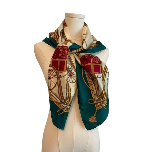 Talbots Royal Carriage Silk Scaf Gold Green Baroque Design Luxury Old Money - Picture 3 of 8